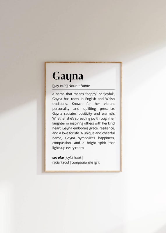 Gayna Name Definition Wall Art Name Meaning Poster Minimalist Positive Decor Personalized Gift For Her Typography Name Art Decor