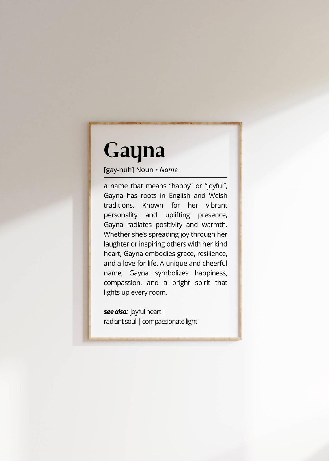 Gayna Name Definition Wall Art Name Meaning Poster Minimalist Positive Decor Personalized Gift For Her Typography Name Art Decor