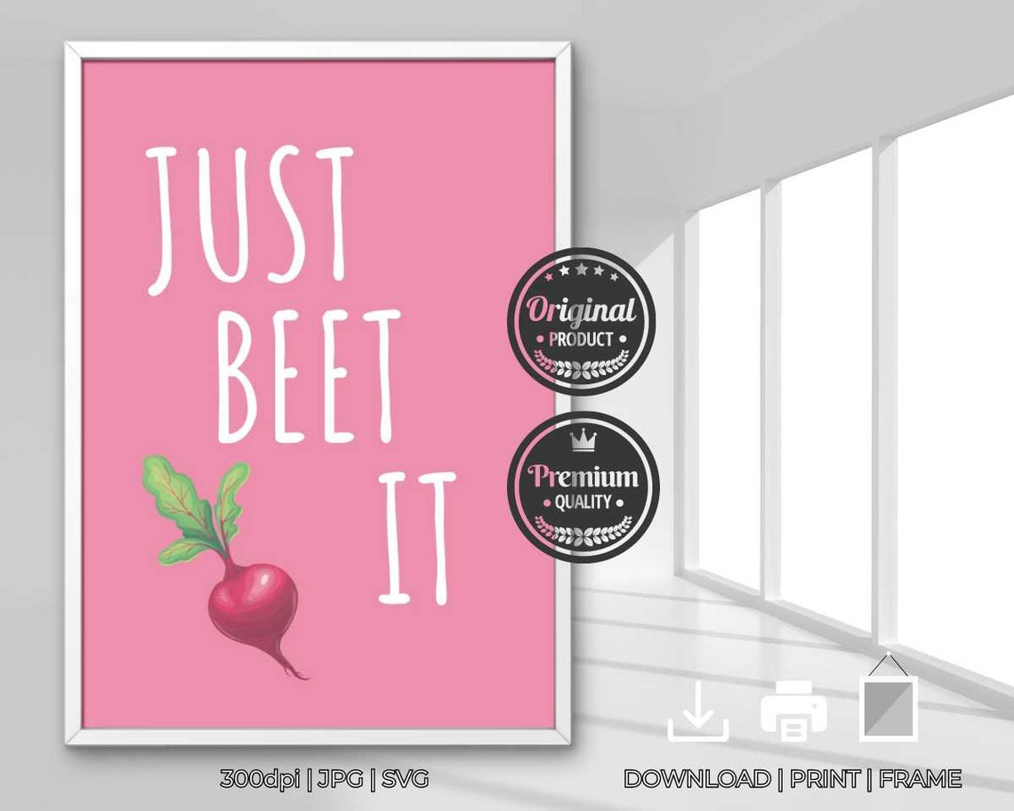 Just Beet It Cute Pun Quote Pink Beet Kitchen Decor Wall Poster