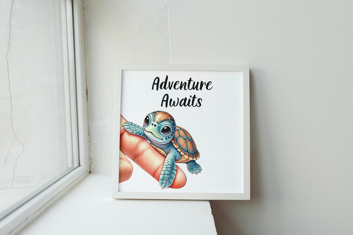 Adventure Awaits Cute Baby Sea Turtle Fingertip Nursery Wall Poster - Image 3
