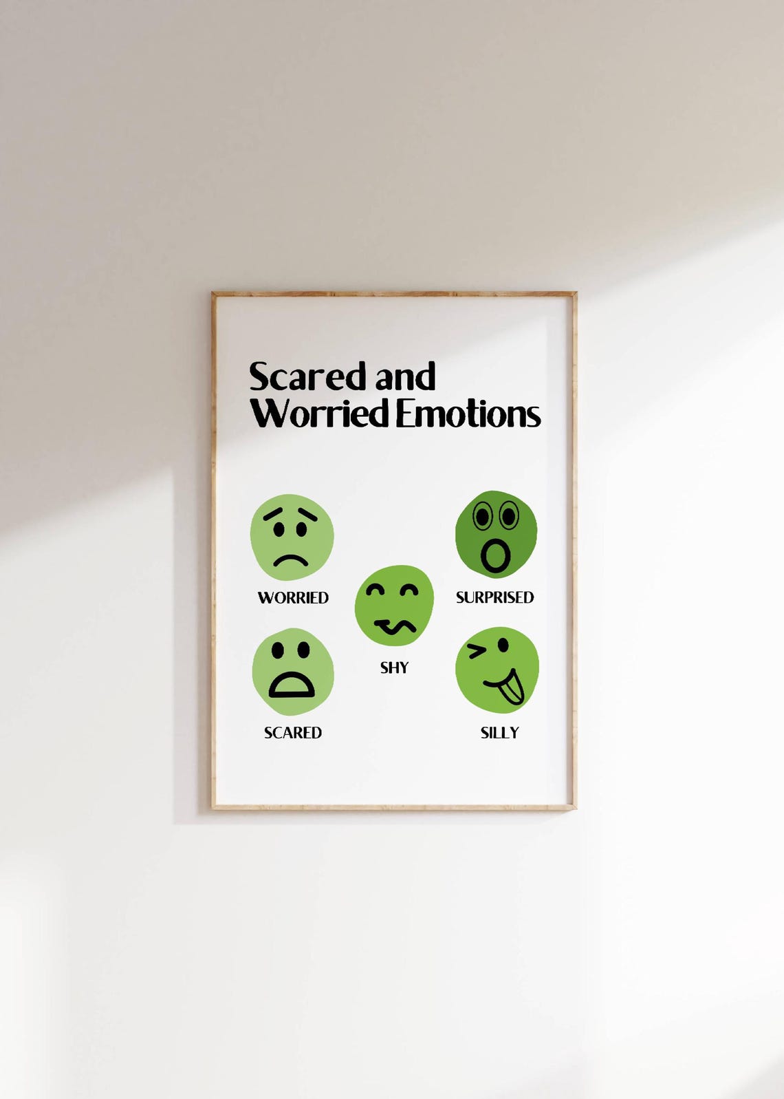 Scared And Worried Emotions Chart Kids Feelings Faces Poster
