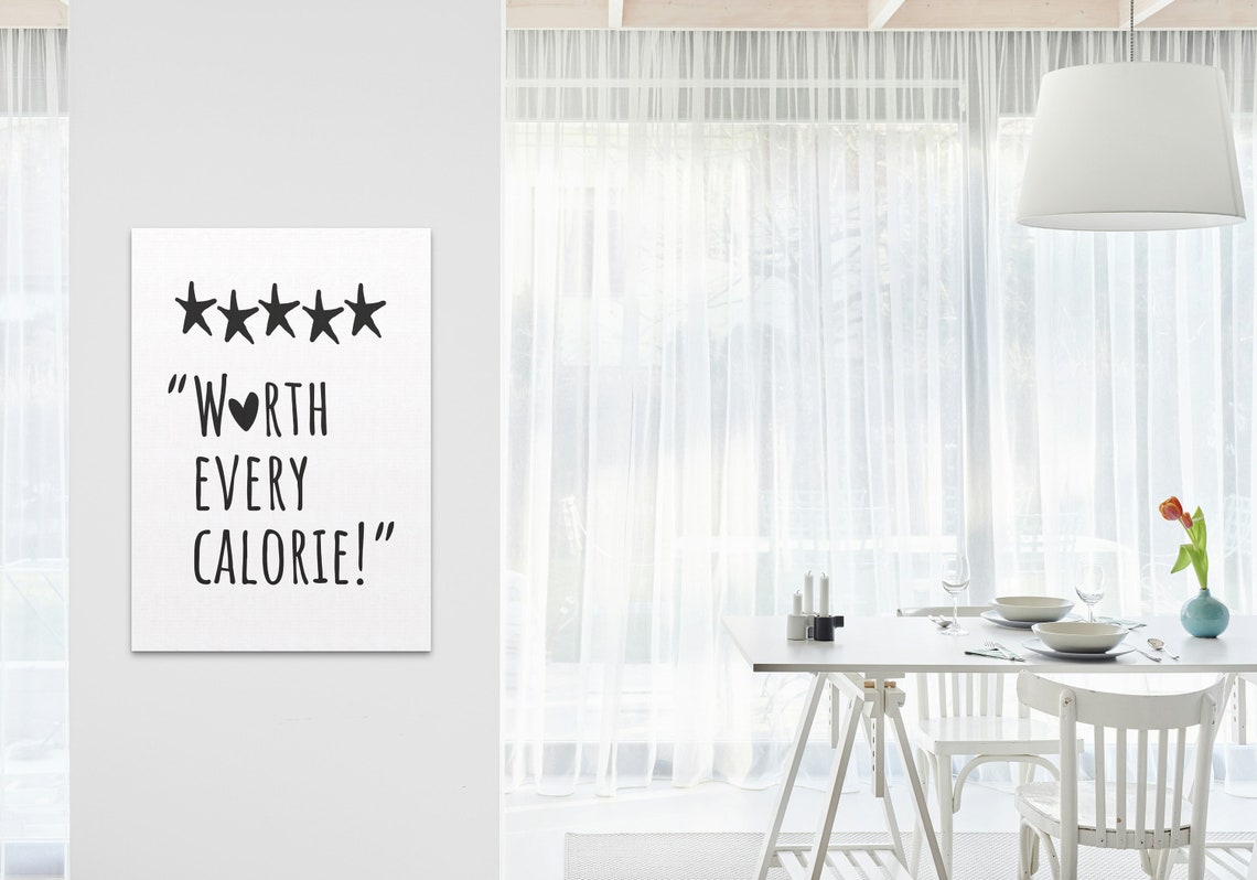 Worth Every Calorie Funny Five Star Review Kitchen Decor Poster - Image 3