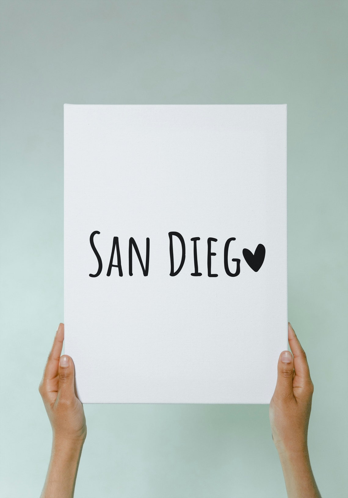San Diego Heart Typography Minimalist Black White Coastal Love Poster - Image 2