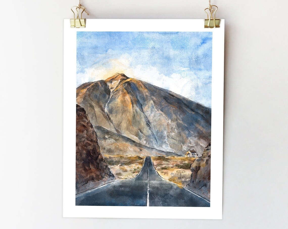 Mount Teide Watercolor Art Print, Tenerife
