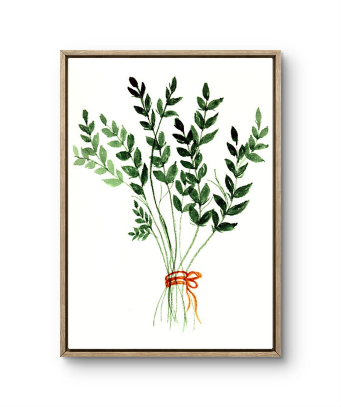 Fresh Green Leaf Bouquet Orange Ribbon Minimalist Botanical Print