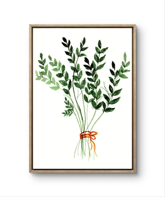 Fresh Green Leaf Bouquet Orange Ribbon Minimalist Botanical Print