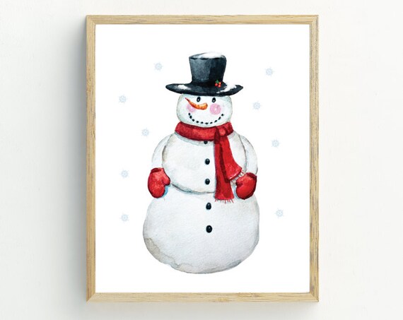 Snowman Christmas Wall Art Print, Holiday Decor