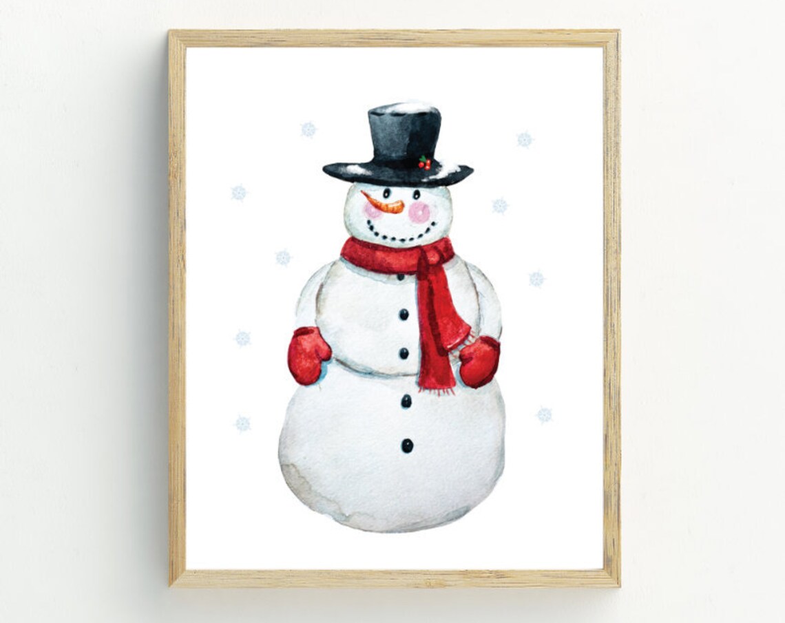 Snowman Christmas Wall Art Print, Holiday Decor