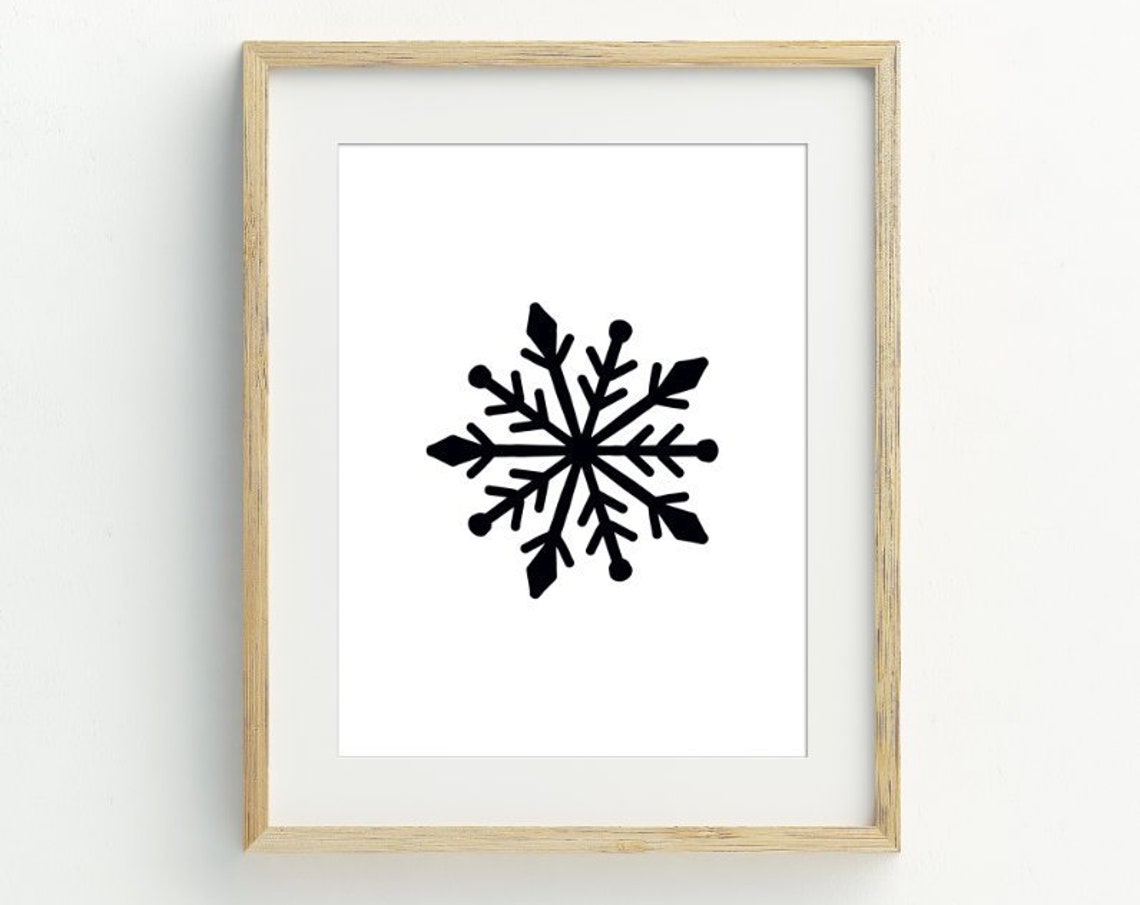 Black Snowflake Geometric Icon Minimalist Winter Christmas Art Poster