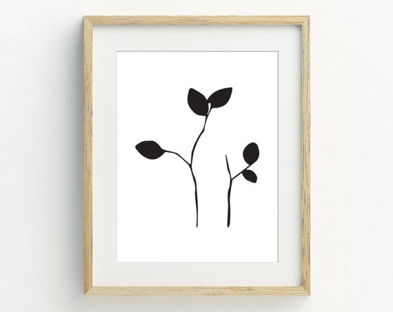 Black And White Minimalist Botanical Leaf Art Print