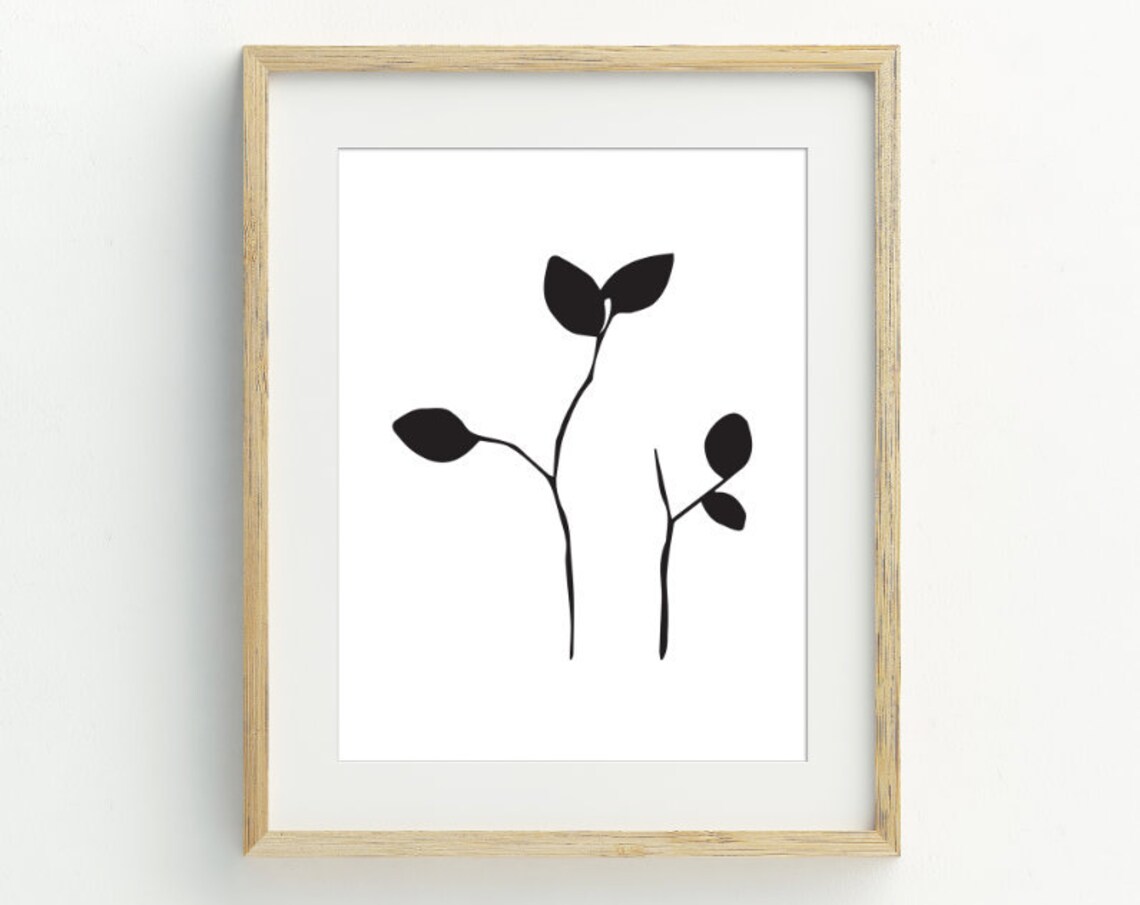 Black And White Minimalist Botanical Leaf Art Print