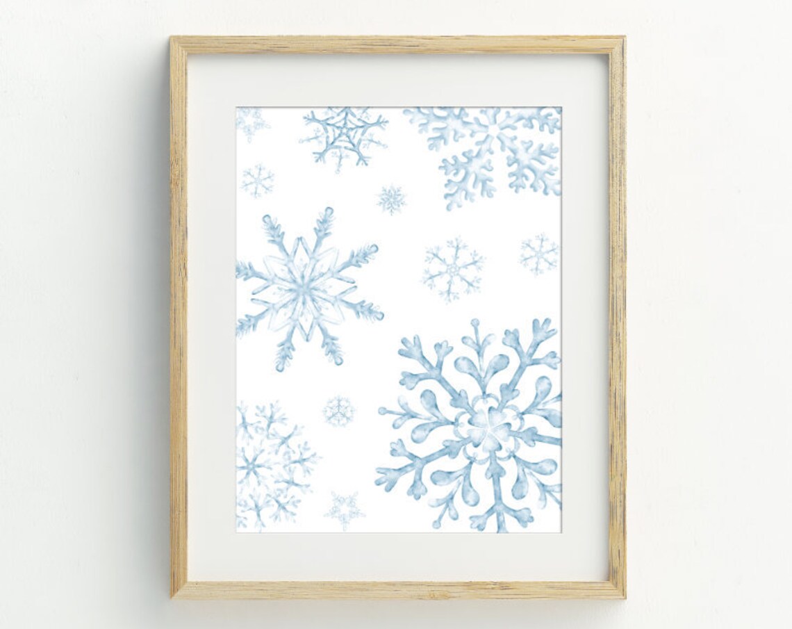 Snowflakes Christmas Wall Art, Winter Art Print