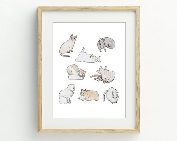 Funny Cats Wall Art Poster, Cat Lover Gift