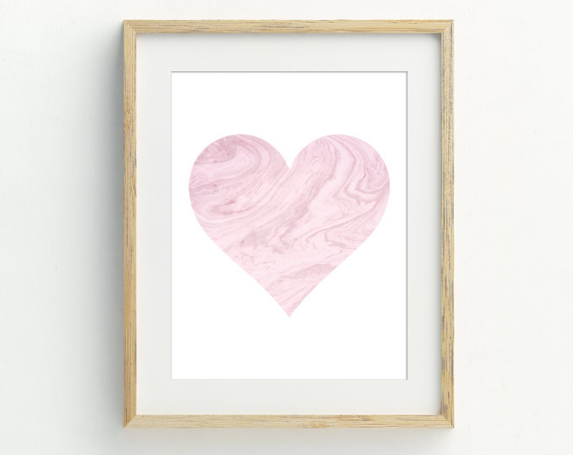 Pink Marble Heart Minimalist Blush Heart Decor Nursery Wall Art Print