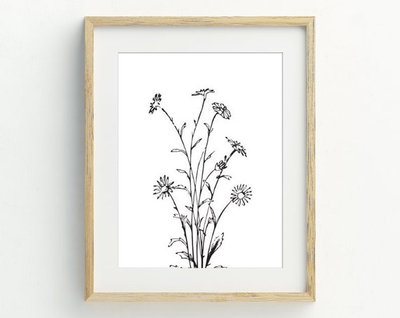 Minimalist Flowers Art Print, Botanical Wall Decor
