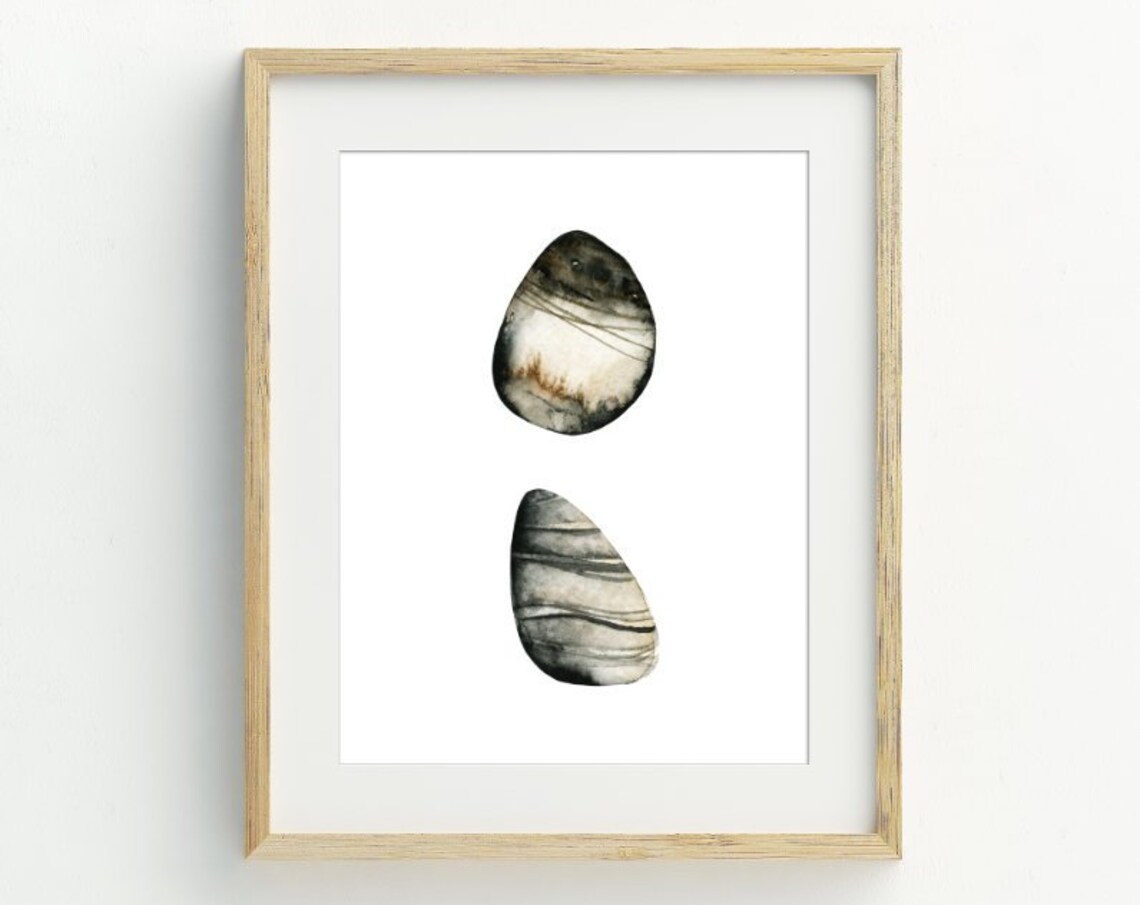 Watercolor Pebbles Stones Minimalist Zen Beach Coastal Neutral Spa Art Print