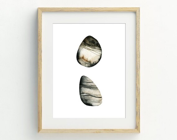 Watercolor Pebbles Stones Minimalist Zen Beach Coastal Neutral Spa Art Print