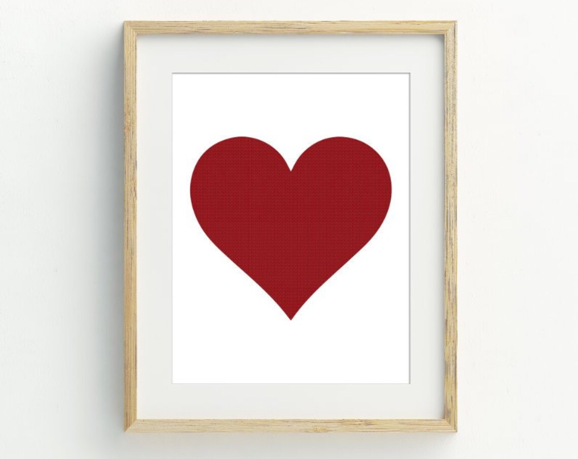 Red Heart Valentine Wall Art, Knit Texture Art Print