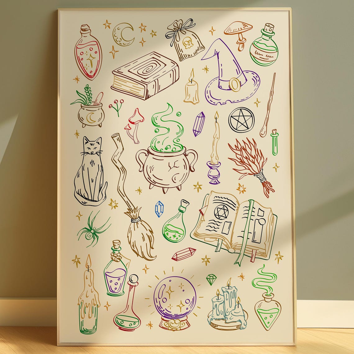 Witchy Magic Doodles Spell Book Potion Halloween Decor Poster