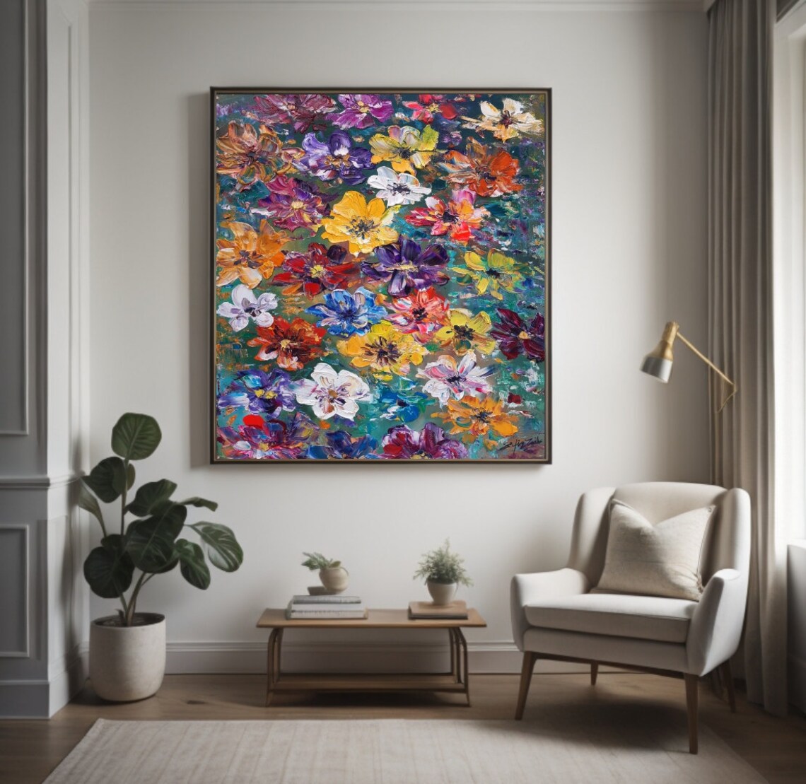 Colorful Flower Oil Painting Vibrant Botanical Floral Poster