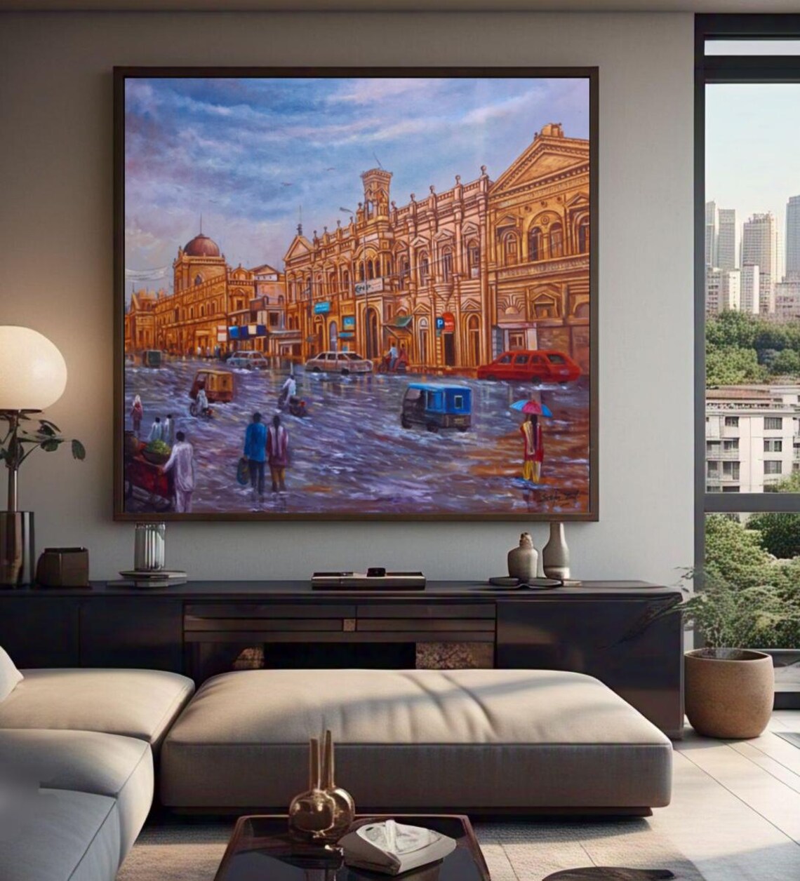 Rainy Old City Travel Poster, Indian Pakistani Cityscape