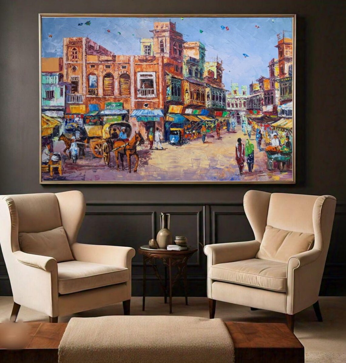 Indian Pakistani City Oil Painting Art Print - Image 3