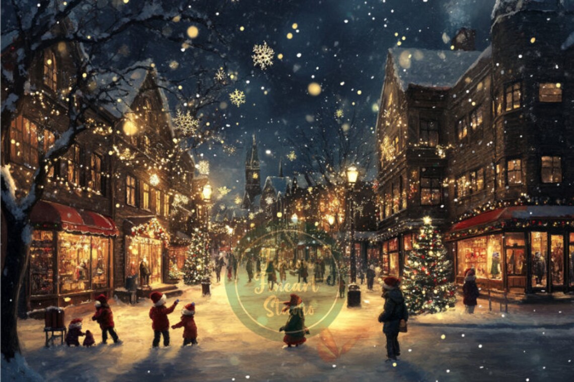 Christmas Village Winter Art Print, Dark Academia Style - Image 3