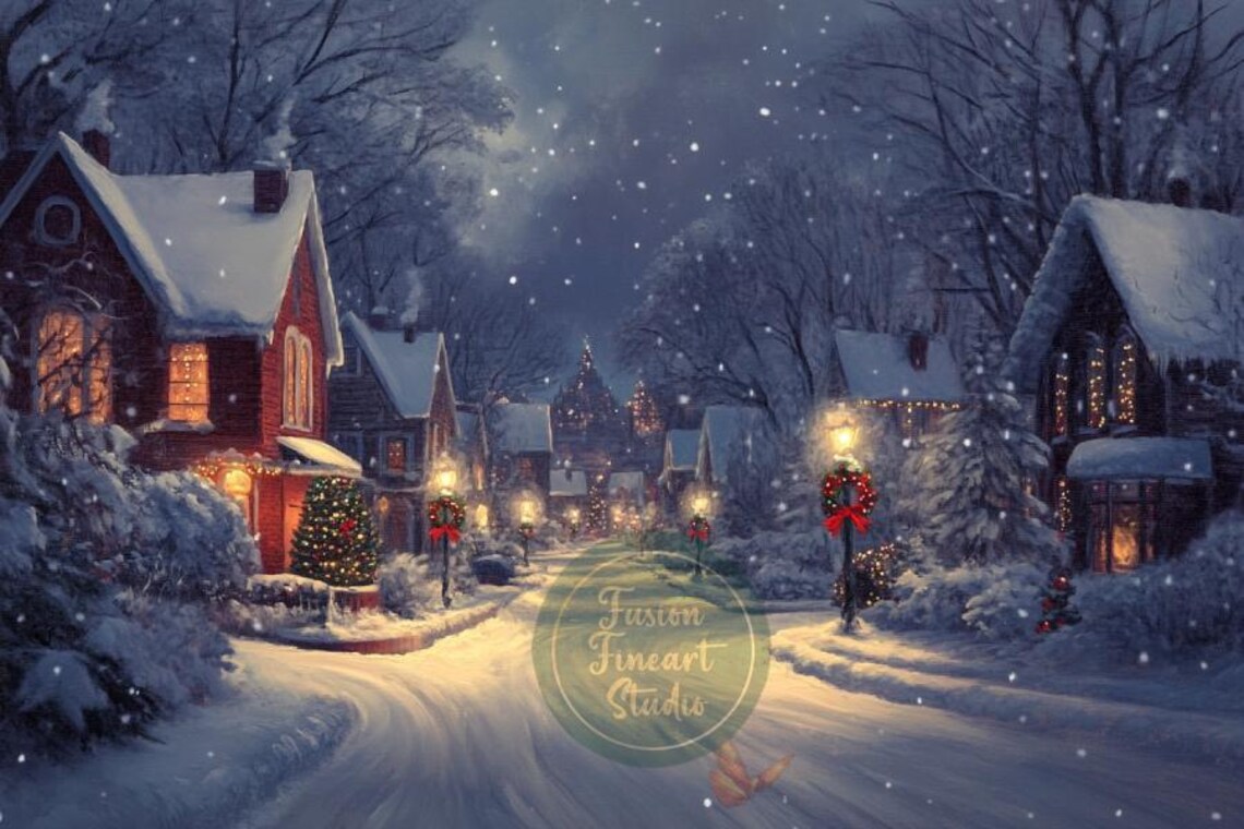 Winter Christmas Village Art Print, Holiday Wall Art - Image 3