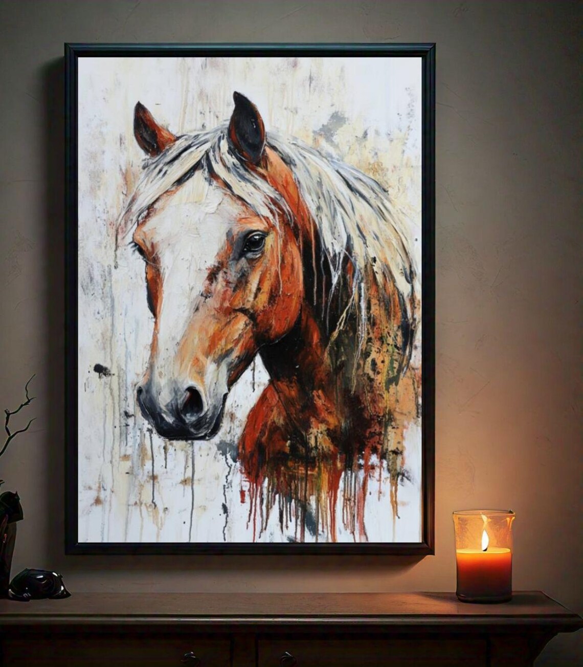Abstract Watercolor Horse Head Chestnut Paint Drips Artwork Poster
