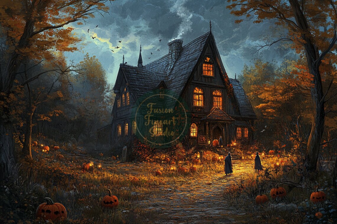 Spooky Halloween Haunted House Vintage Art Print - Image 3
