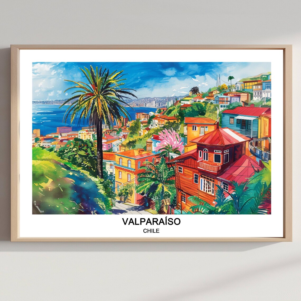 Valparaiso Chile Watercolor Art Print Travel Home Decor