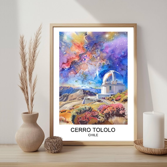 Cerro Tololo Observatory Chile Starry Sky Watercolor Travel Poster