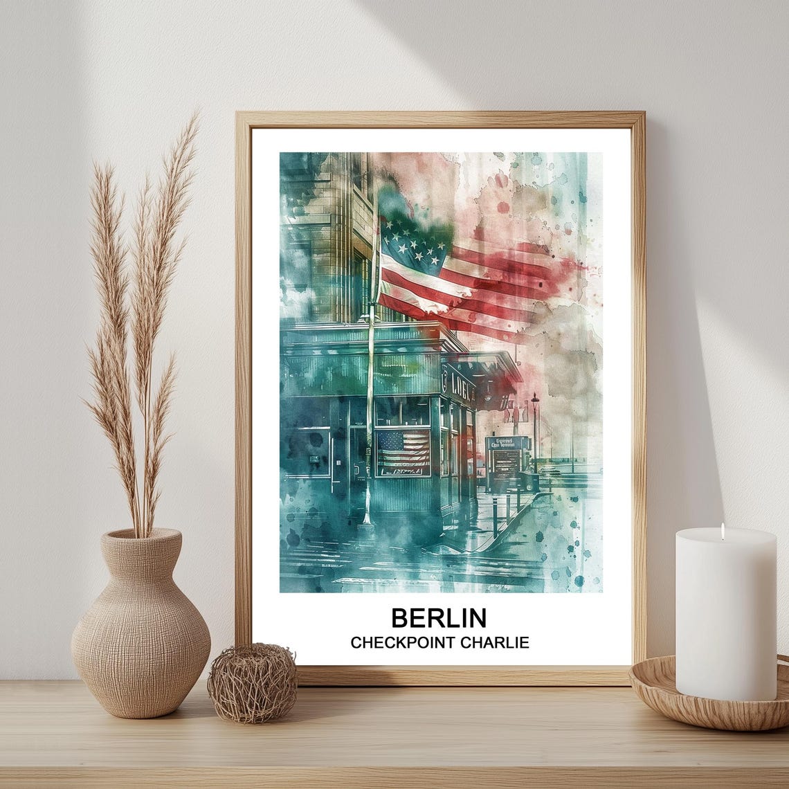 Berlin Checkpoint Charlie Historic Guardhouse Watercolor Poster