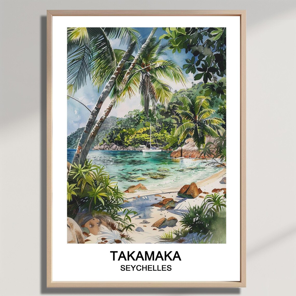 Tropical Takamaka Seychelles Palm Cove Sailboat Travel Poster