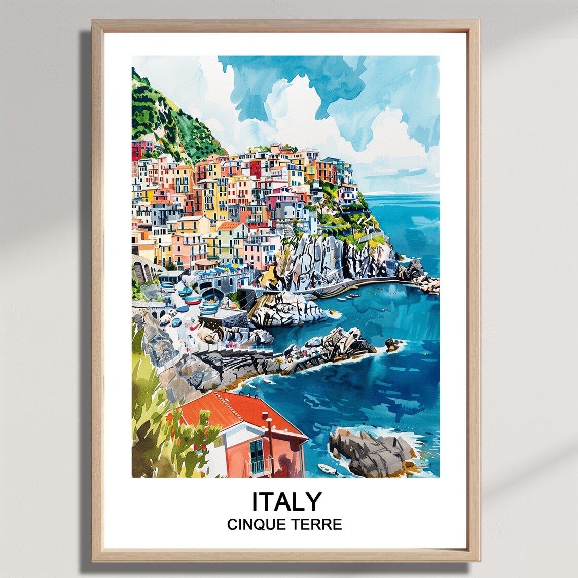 Cinque Terre Italy Colorful Cliffside Village Harbor Travel Poster