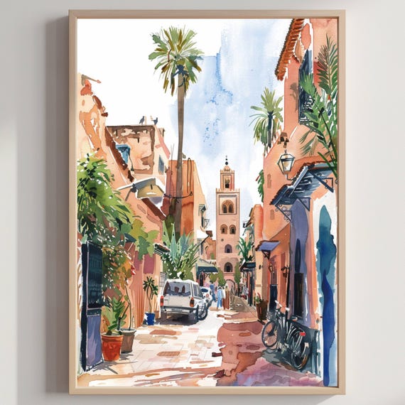 Marrakesh Morocco Watercolor Art Print Travel Home Decor
