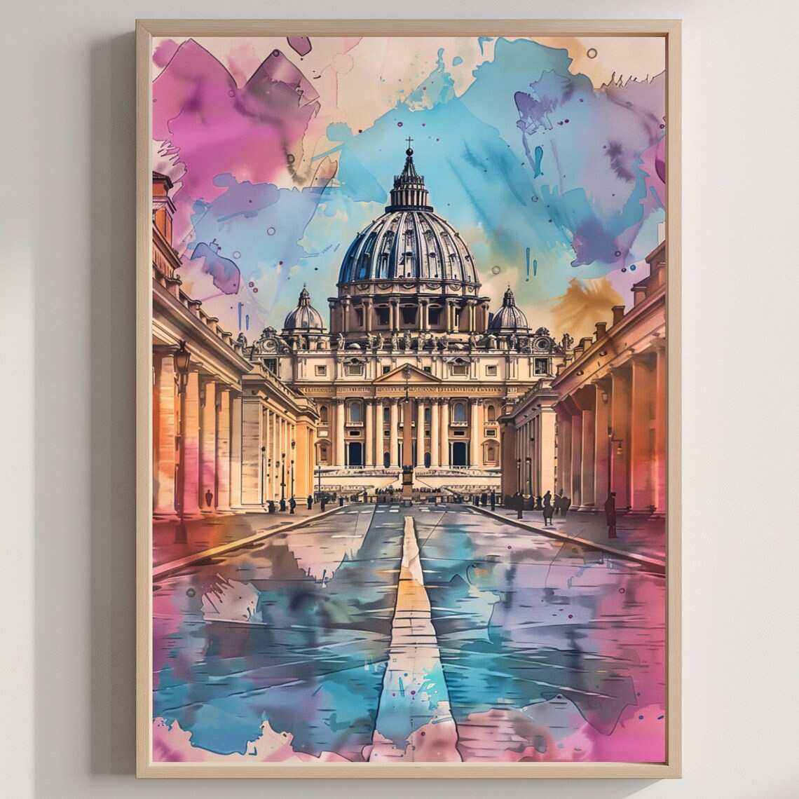 St Peters Basilica Vatican City Watercolor Italy Travel Poster