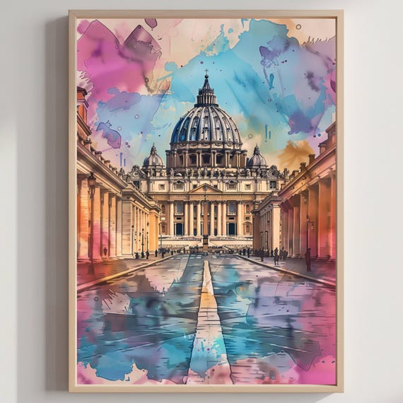 St Peters Basilica Watercolor Print Vatican City Travel Poster