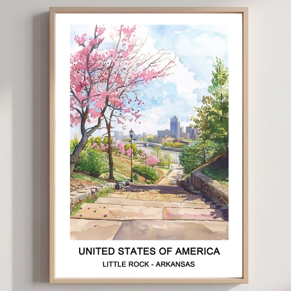 Little Rock Arkansas Watercolor Cherry Blossom Park Travel Poster