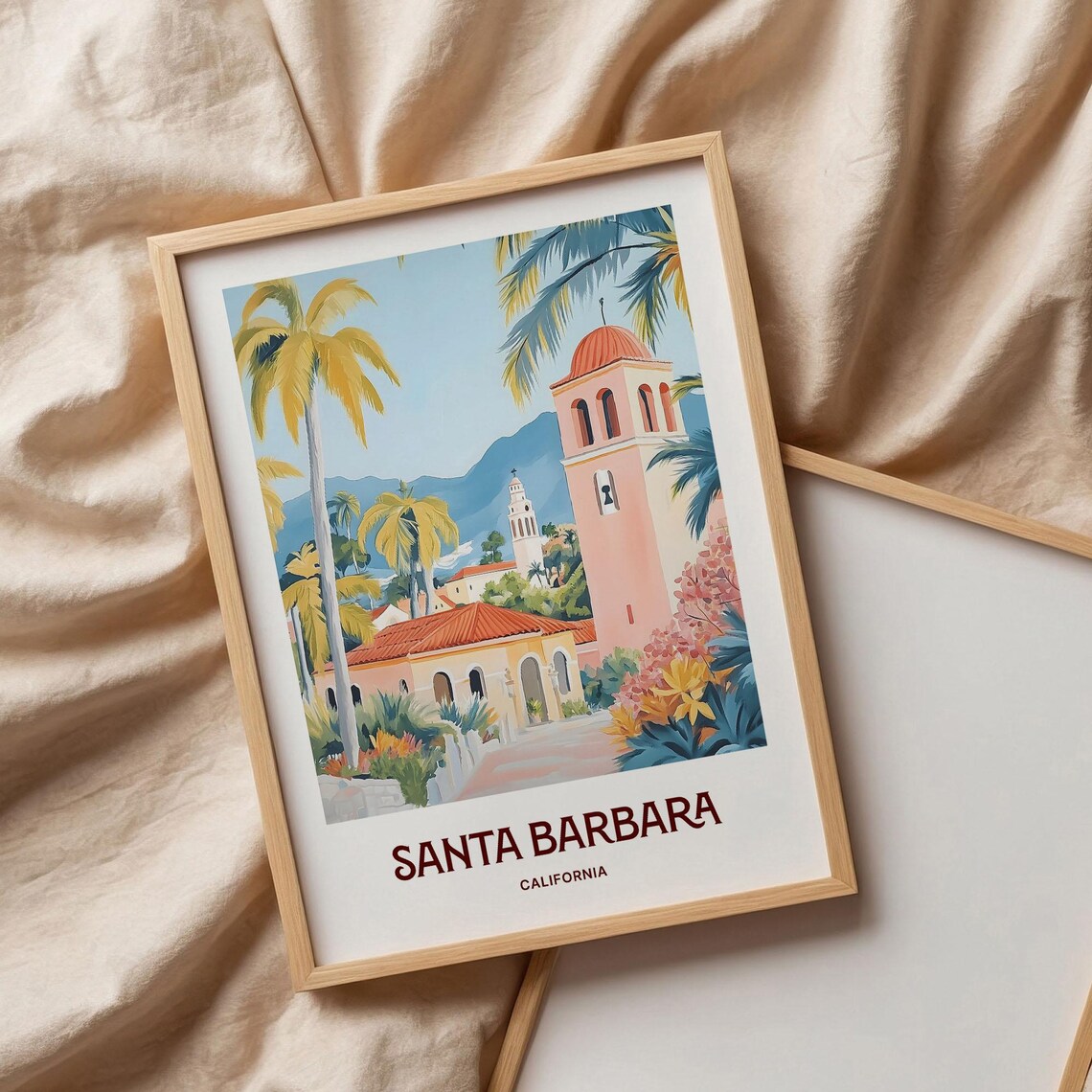 Santa Barbara California Mission Palms Scenic Mountain View Poster - Image 3