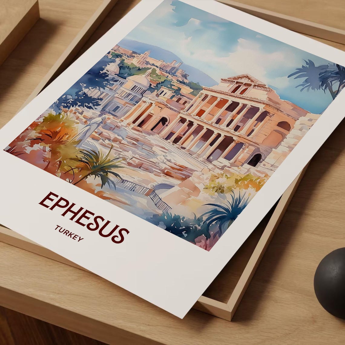 Ephesus Turkey Ancient Ruins Pastel Watercolor Travel Poster - Image 2