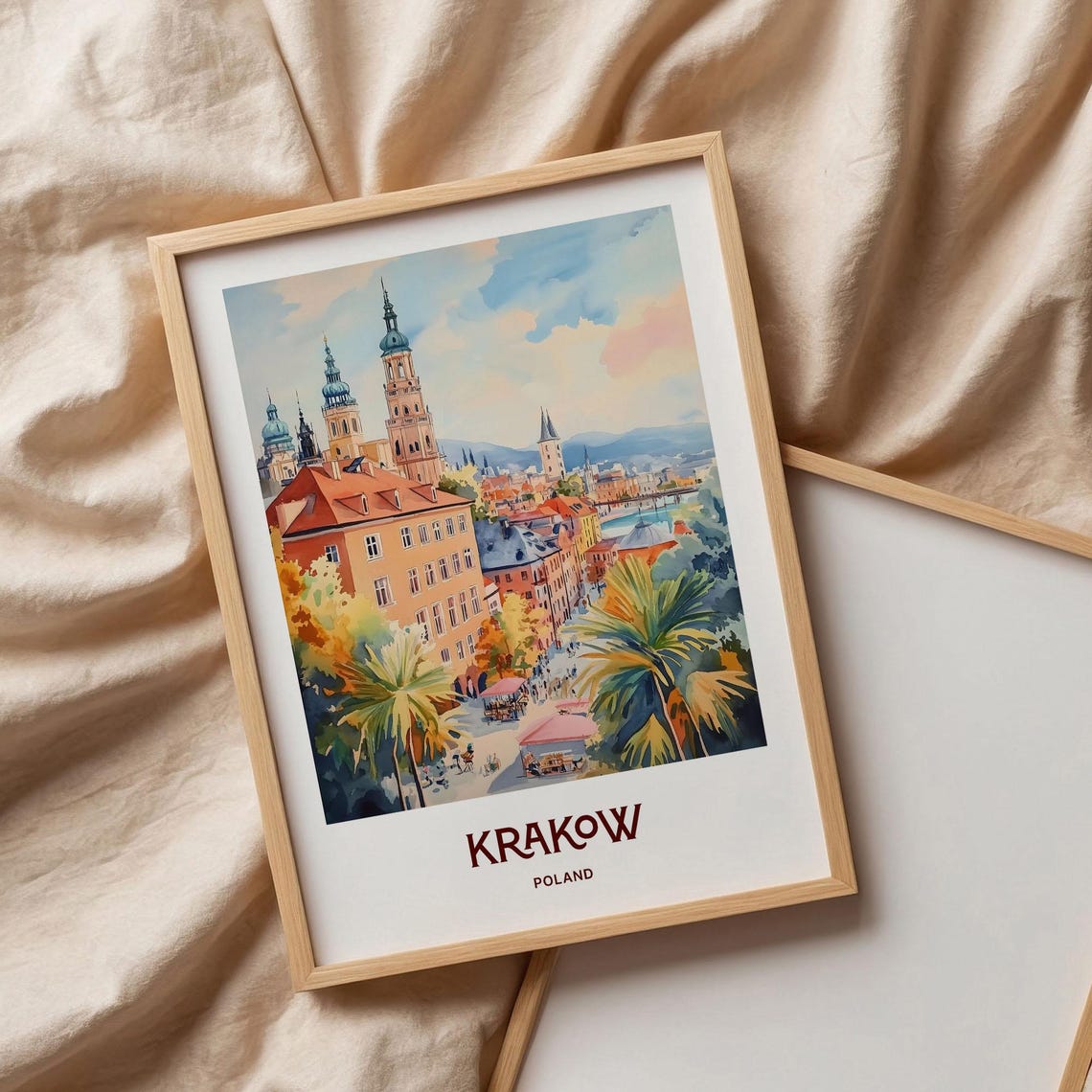 Krakow Old Town Church Domes Poland Watercolor Travel Poster - Image 3