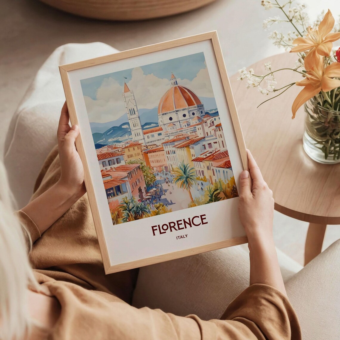 Florence Italy Duomo Cathedral Pastel Watercolor Travel Poster - Image 5