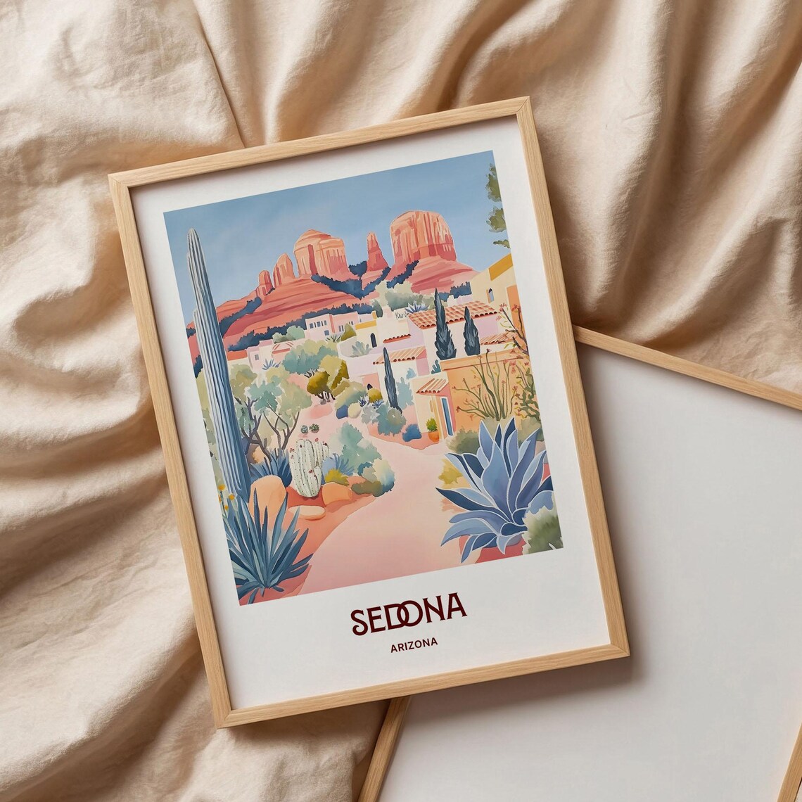 Sedona Arizona Pastel Red Rock Desert Town Landscape Art Poster - Image 3