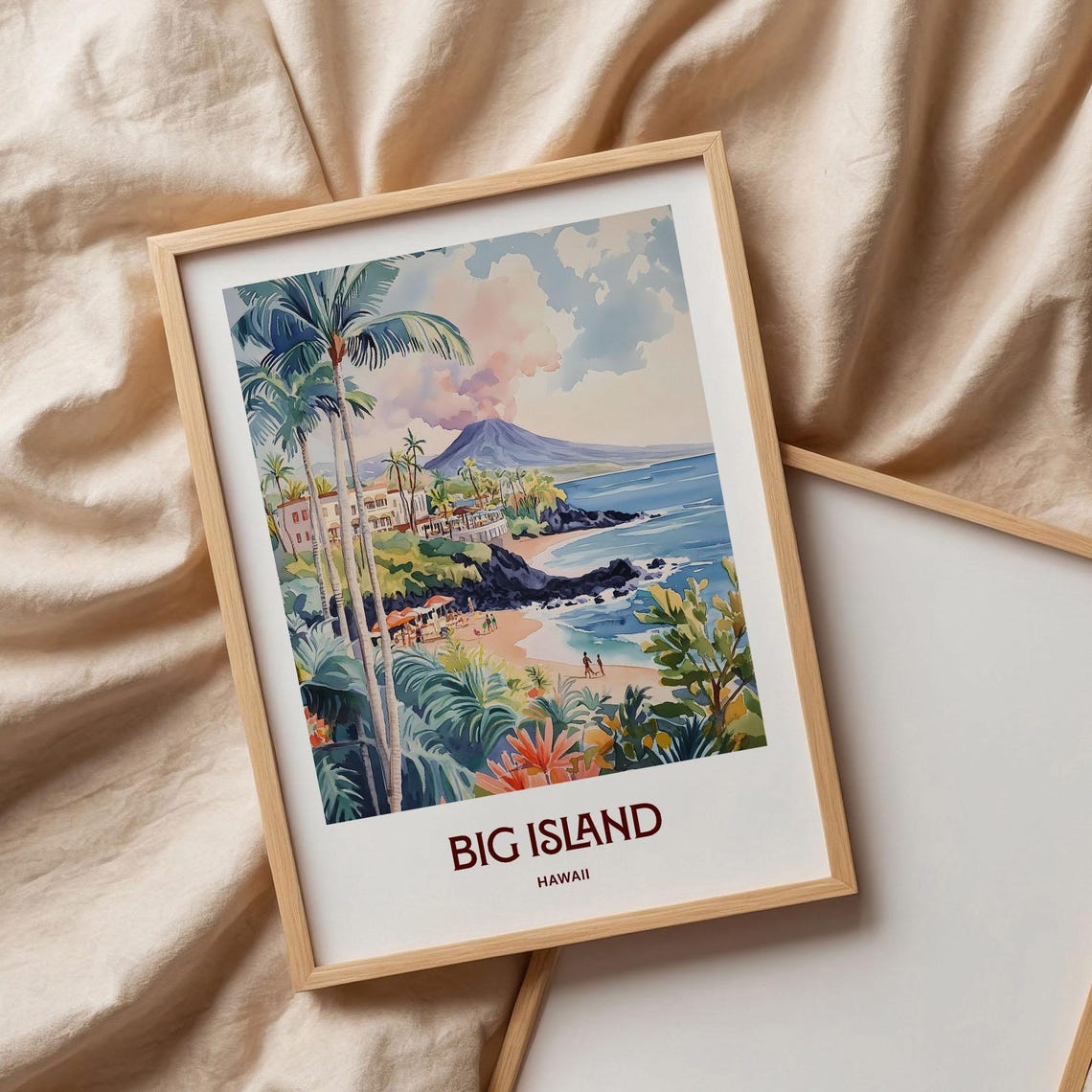 Big Island Hawaii Beach Volcano Palms Watercolor Travel Poster - Image 3