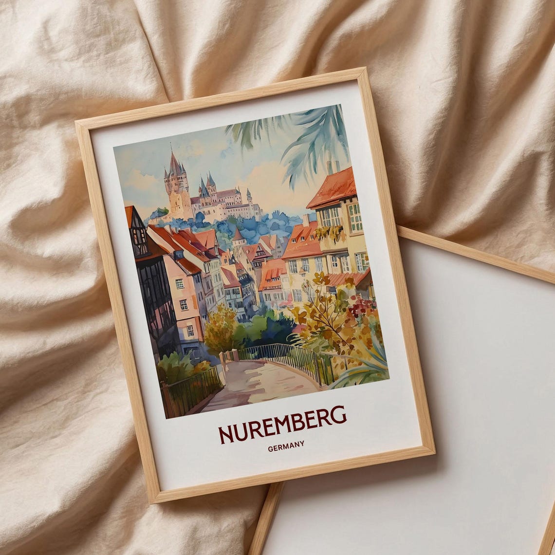 Nuremberg Germany Castle Hill Old Town Watercolor Travel Poster - Image 3