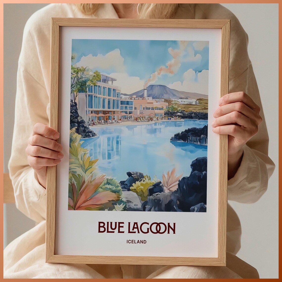 Blue Lagoon Iceland Milky Geothermal Spa Watercolor Travel Poster