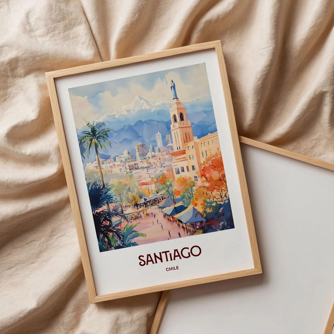 Santiago Chile Andes Mountain Cityscape Watercolor Travel Poster - Image 3