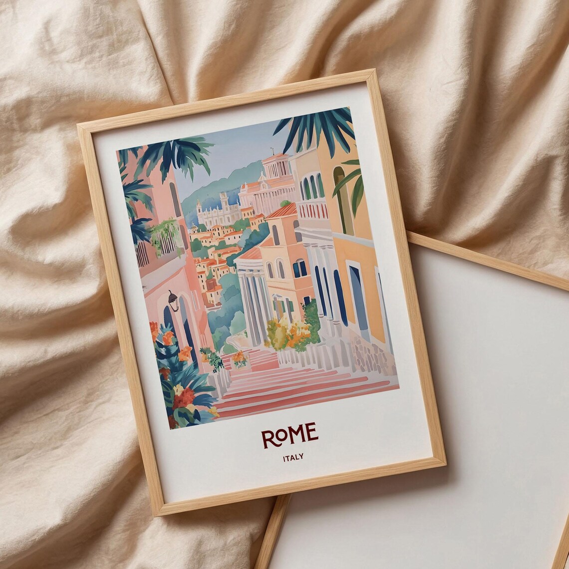 Rome Italy Spanish Steps Pastel Cityscape Watercolor Travel Poster - Image 3