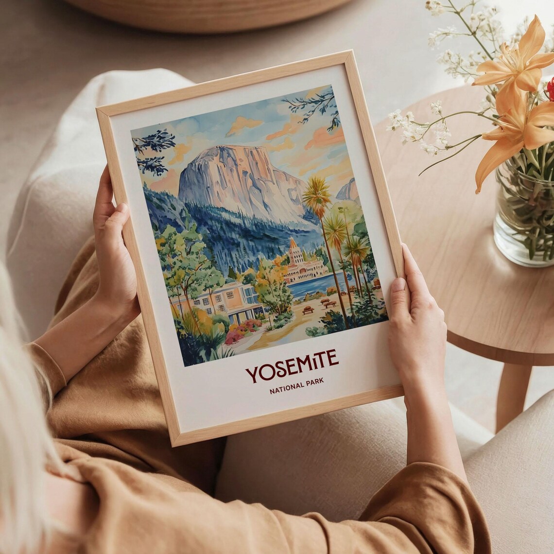 Yosemite National Park Watercolor Granite Cliffs River Valley View Poster - Image 5